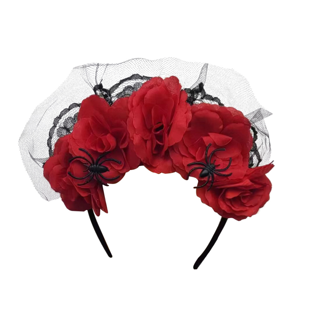 картинка Ободок, Цветы на Хэллоуин (большие), Черный/Красный, 1 шт. от магазина FiestaGift