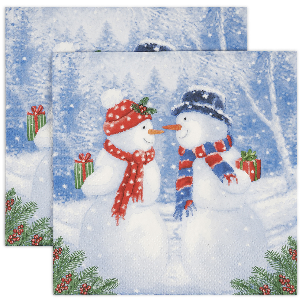 картинка Сервировочные салфетки, Снеговики с подарками, 33*33 см, 20 шт. от магазина FiestaGift