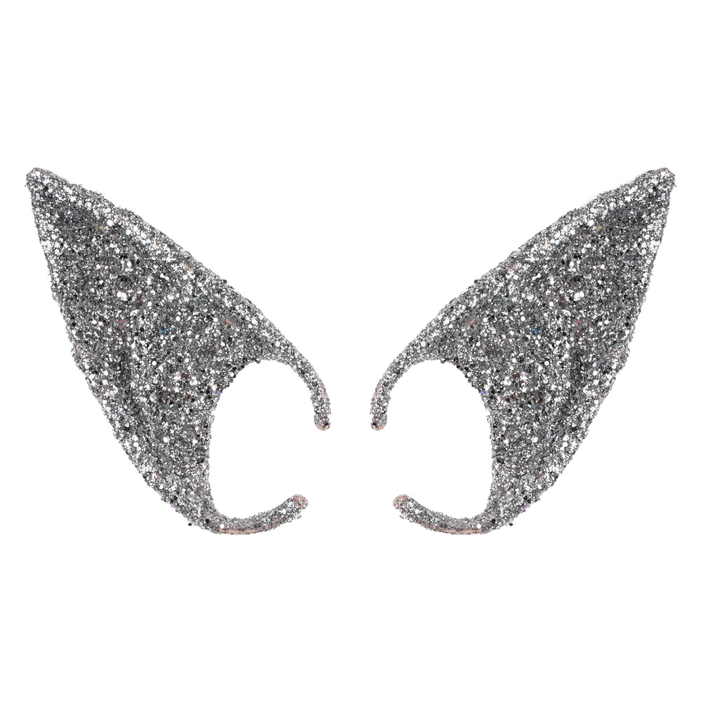картинка Уши эльфа, длинные, с глиттером, Серебро, 12 см, 1 шт. от магазина FiestaGift