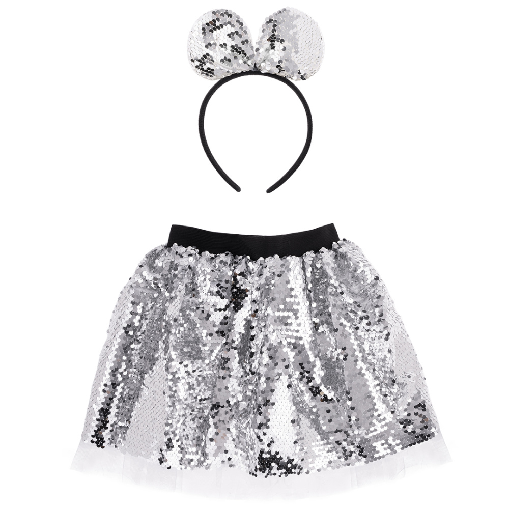 картинка Набор (ободок, юбочка), Сверкающие блестки, Серебро, Металлик, 1 шт. от магазина FiestaGift