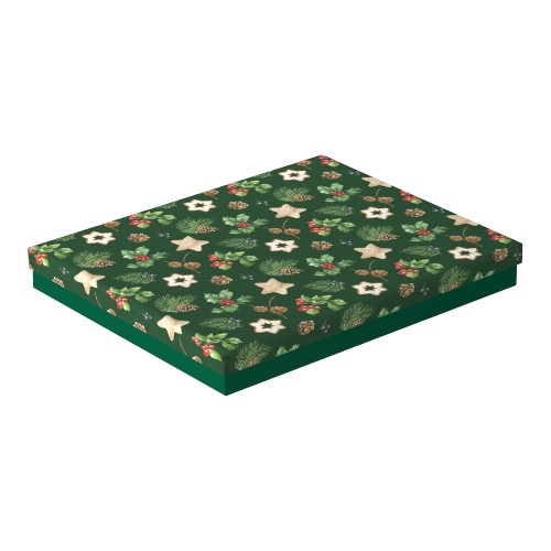 картинка Коробка/набор НГ 4003-2663 из 4 шт. Прямоугольник 38,5х27,5х6,5см."Зеленая.Звезды,ель".12 т.м. от магазина FiestaGift.ru