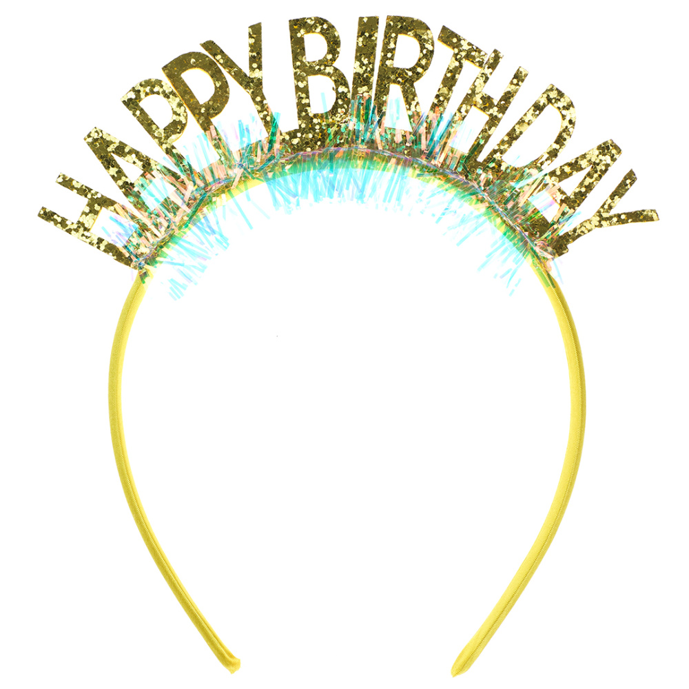 картинка Ободок, Happy Birthday, Золото, с блестками, 1 шт. от магазина FiestaGift