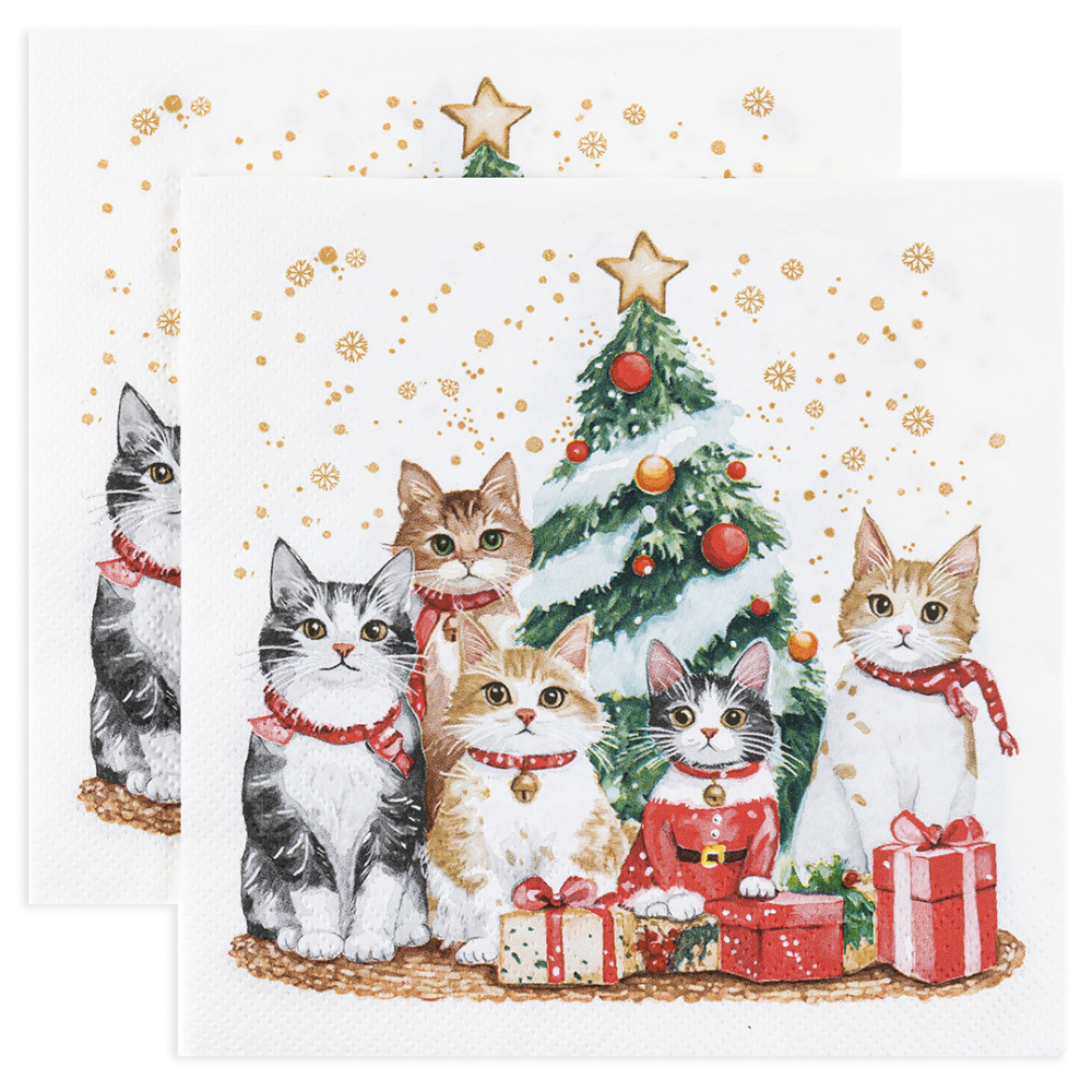 картинка Сервировочные салфетки, Котята у елки, 33*33 см, 20 шт. от магазина FiestaGift