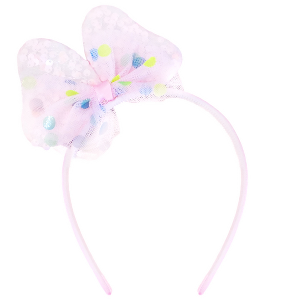 картинка Ободок, Нежный бант, Розовый, с блестками, 1 шт. от магазина FiestaGift