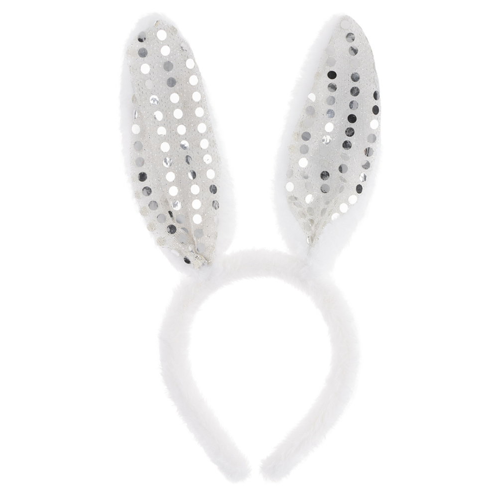картинка Ободок Зайка, с пайетками, Белый/Серебро, 1 шт. от магазина FiestaGift