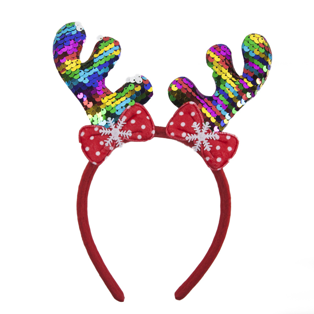 картинка Ободок, Оленьи рожки с пайетками и бантиками, Радужный, 1 шт. от магазина FiestaGift