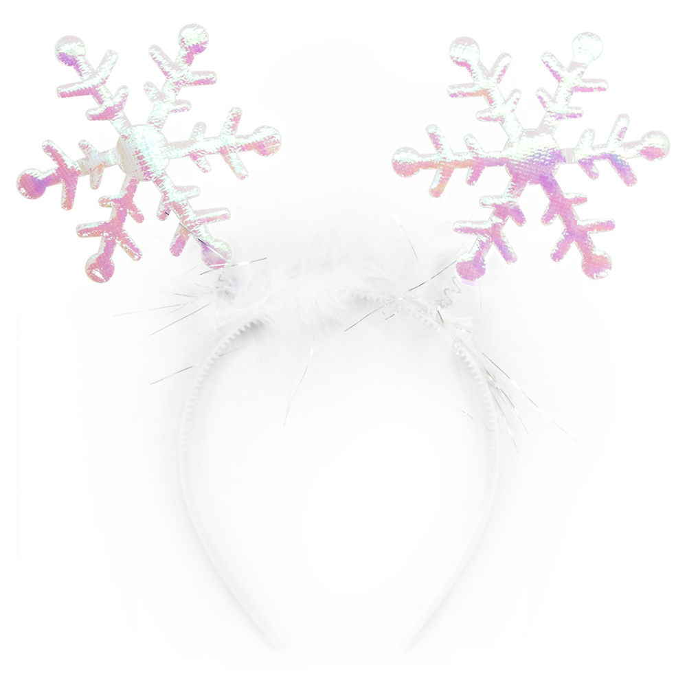 картинка Ободок, Снежинки, Жемчужный перелив, Белый, Перламутр, 1 шт. от магазина FiestaGift