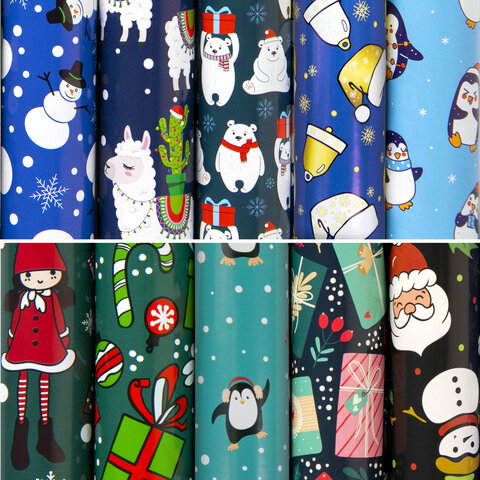 картинка Бумага упаковочная новогодняя "Snow Fun" 70*100см , 10 дизайнов ассорти, ЗОЛОТАЯ СКАЗКА, 591911 от магазина FiestaGift