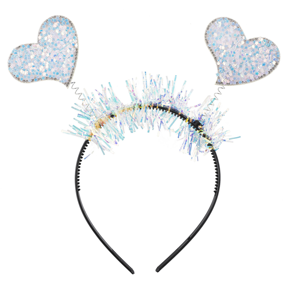 картинка Ободок, Сердечки, Белый, с блестками, 23*21 см, 1 шт. от магазина FiestaGift