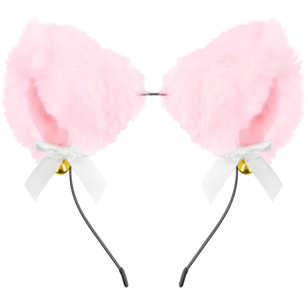 картинка Ободок, Пушистые ушки - фурри, с бантиками, Розовый, 1 шт. от магазина FiestaGift