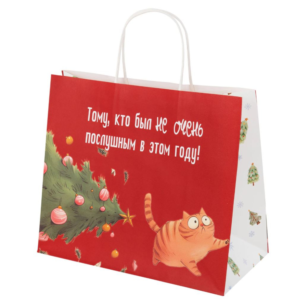 картинка Пакет подарочный (1 штука), новогодний, 28х14х24 см "Котики", крафт, ассорти, ЗОЛОТАЯ СКАЗКА, 592433 от магазина FiestaGift.ru